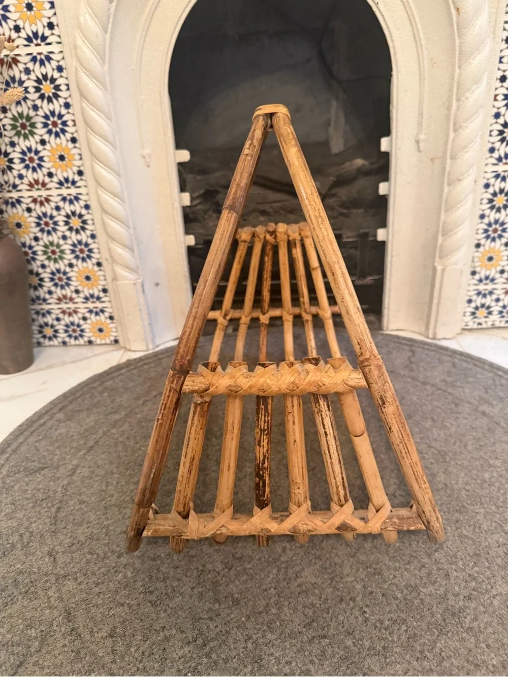 Vtg Mid Century Albini Syle Rattan Bamboo Magazine Rack Firewood Basket Holder